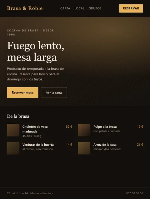 Diseño web de wibit para restaurante
