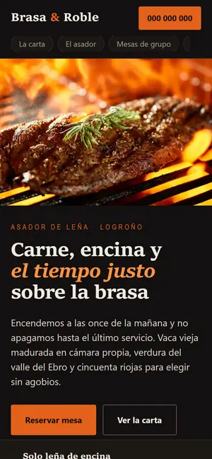 La web de Brasa & Roble vista en un móvil