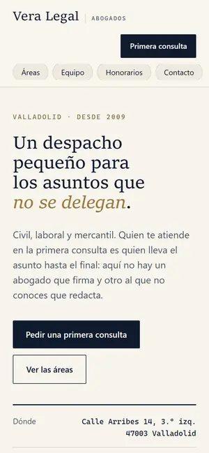 La web de Vera Legal vista en un móvil