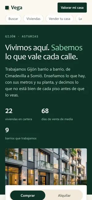 La web de Vega Inmobiliaria vista en un móvil