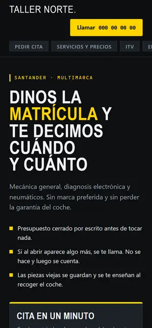 La web de Taller Norte vista en un móvil