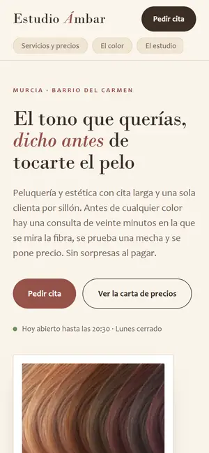 La web de Estudio Ámbar vista en un móvil