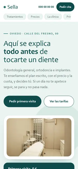 La web de Clínica Sella vista en un móvil