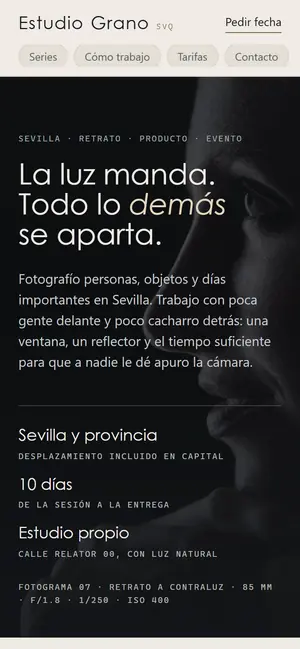 La web de Estudio Grano vista en un móvil