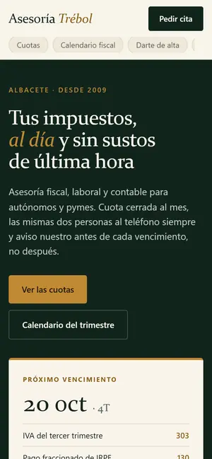 La web de Asesoría Trébol vista en un móvil