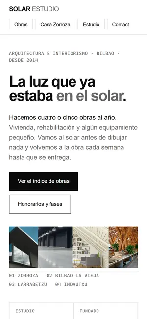 La web de Solar Estudio vista en un móvil